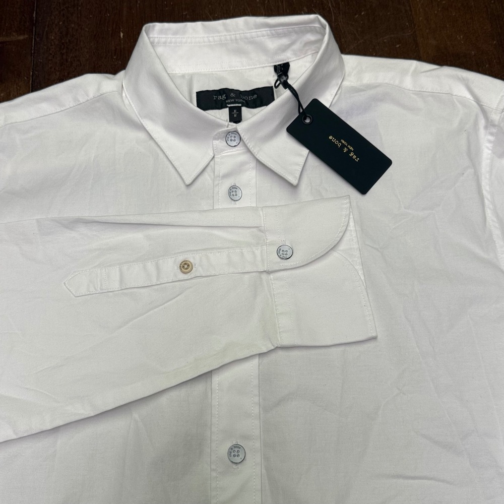 New Rag & Bone Zane Shirt Mens Medium White Cotton Stretch Button Down